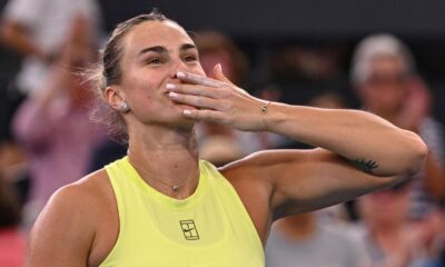 Aryna Sabalenka celebrating a point during Brisbane International match