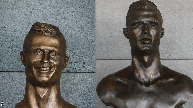 Cristiano Ronaldo bronze statue outside the CR7 Museum in Funchal, Madeira
