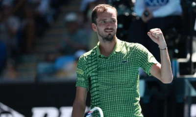 Daniil Medvedev celebrates five-set win at Australian Open
