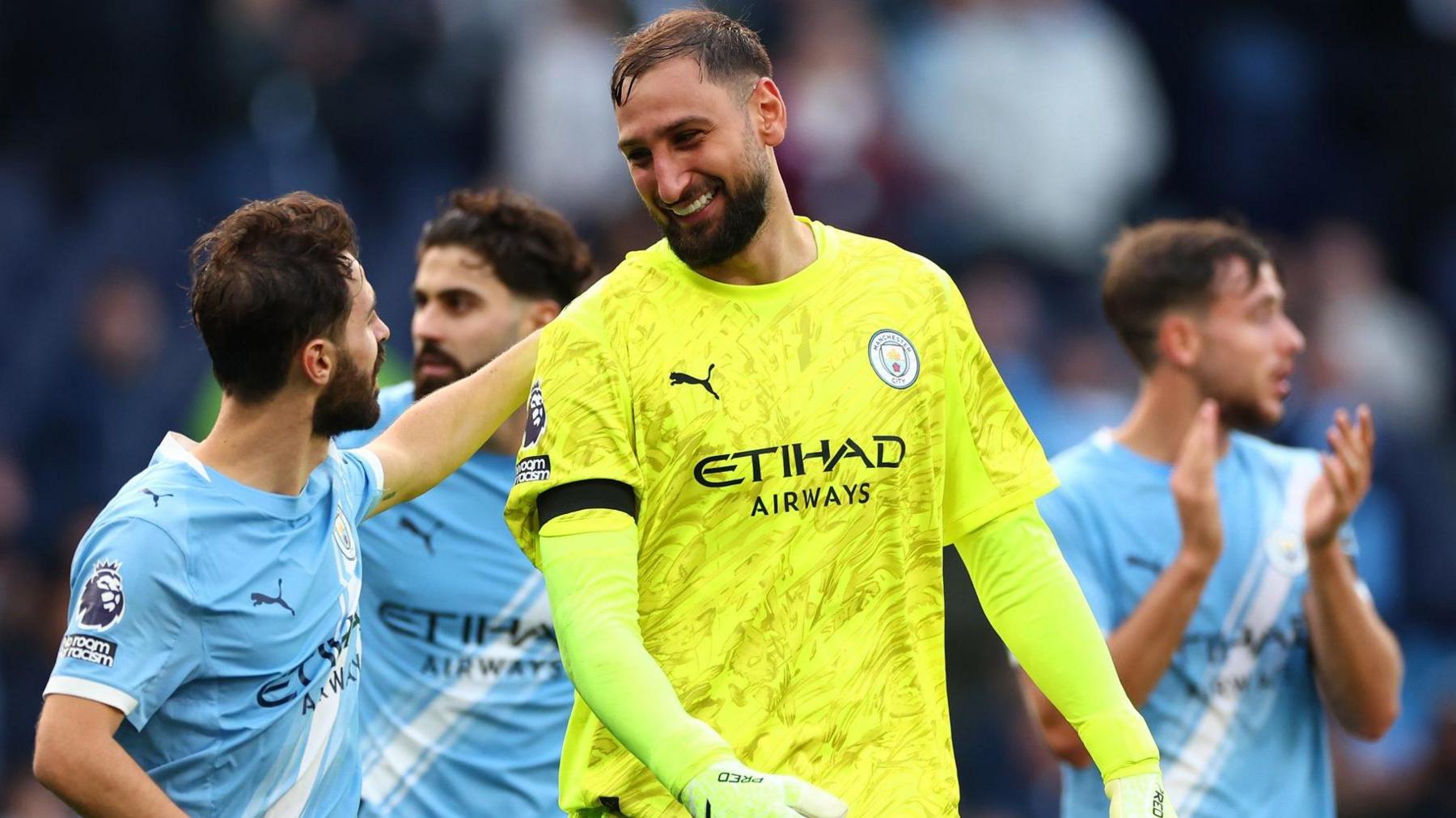 Gianluigi Donnarumma playing for Manchester City in Premier League match