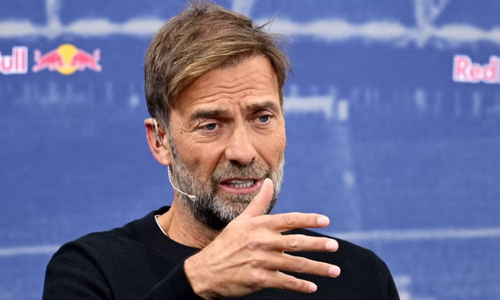 Jurgen Klopp speaking during a Red Bull football event after leaving Liverpool