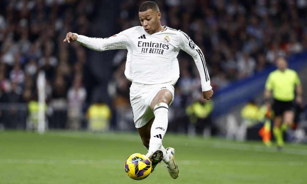 Kylian Mbappe during a Real Madrid match at the Santiago Bernabeu