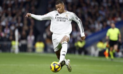 Kylian Mbappe during a Real Madrid match at the Santiago Bernabeu