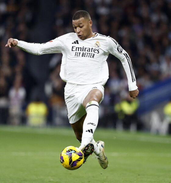Kylian Mbappe during a Real Madrid match at the Santiago Bernabeu