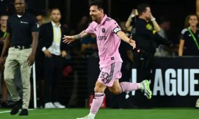 Lionel Messi celebrating a goal for Inter Miami CF