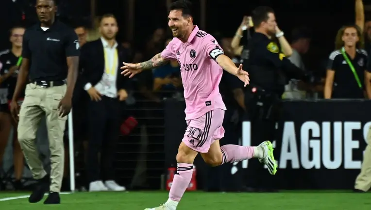 Lionel Messi celebrating a goal for Inter Miami CF