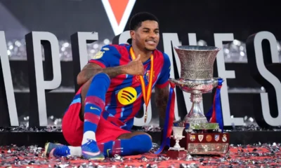 Marcus Rashford celebrating Barcelona Supercopa win against Real Madrid in Saudi Arabia