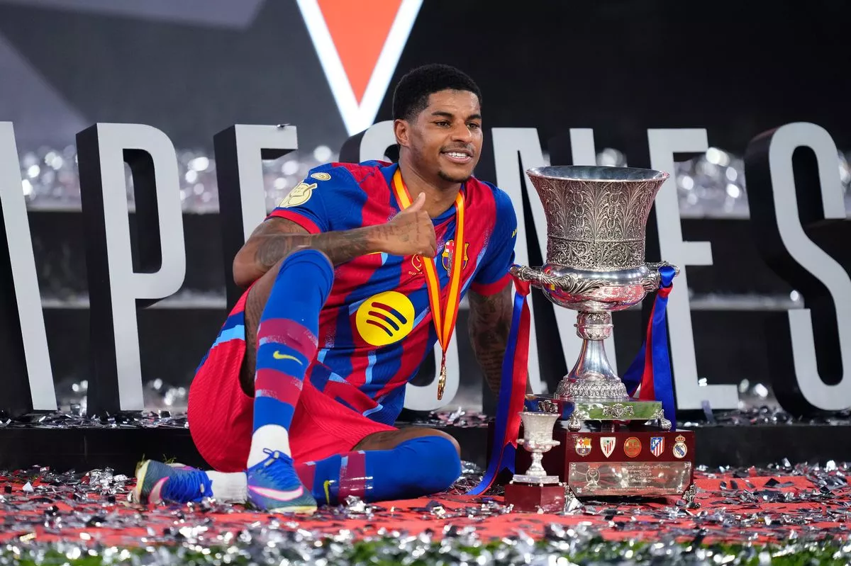 Marcus Rashford celebrating Barcelona Supercopa win against Real Madrid in Saudi Arabia