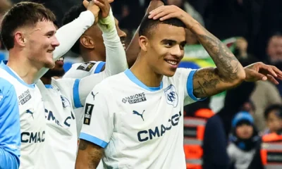 Mason Greenwood celebrating a goal for Marseille in Ligue 1