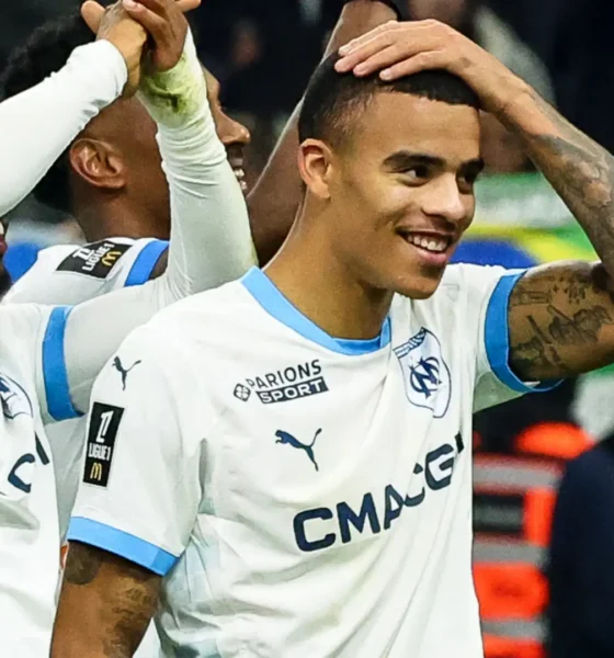 Mason Greenwood celebrating a goal for Marseille in Ligue 1