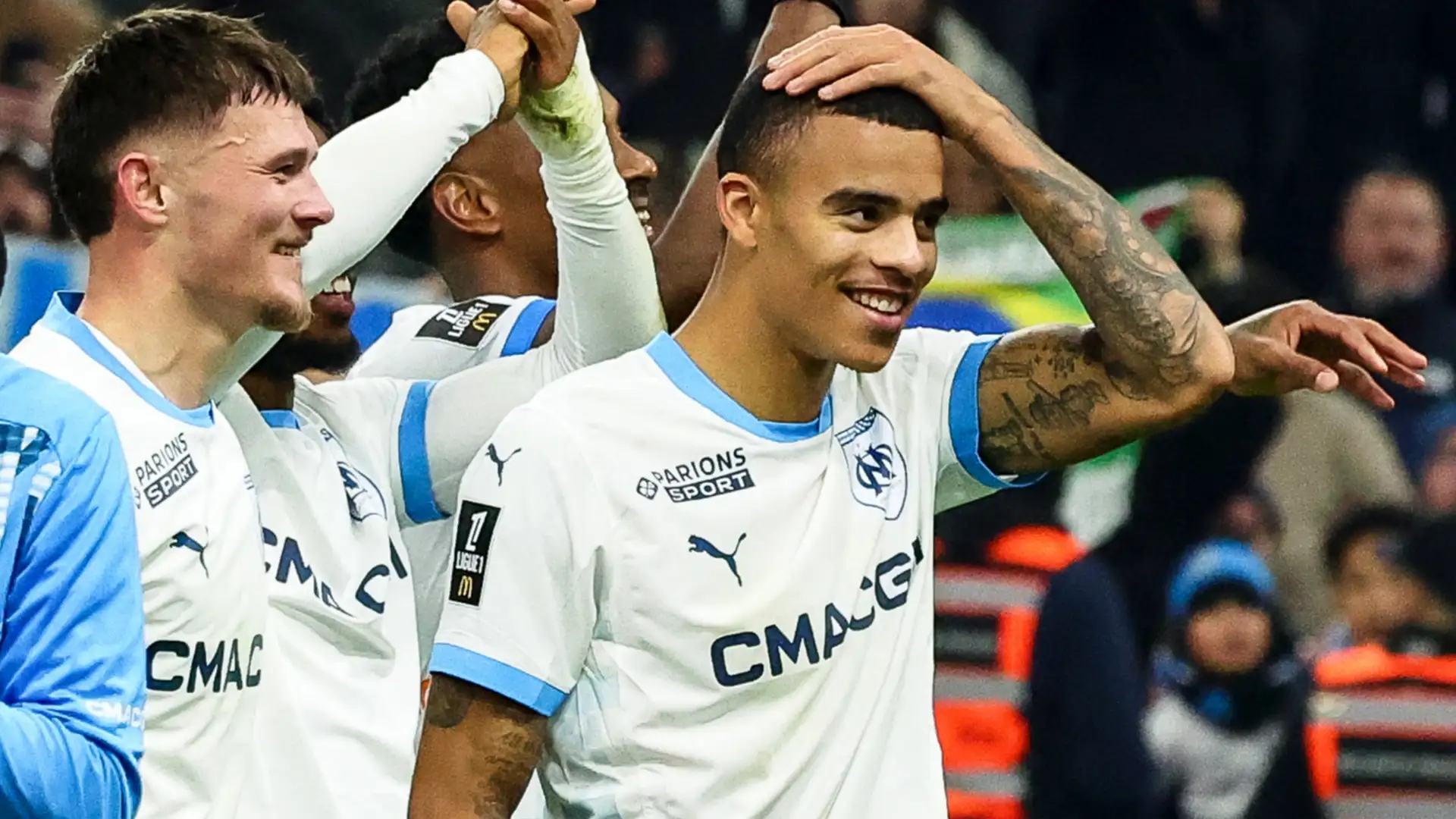 Mason Greenwood celebrating a goal for Marseille in Ligue 1