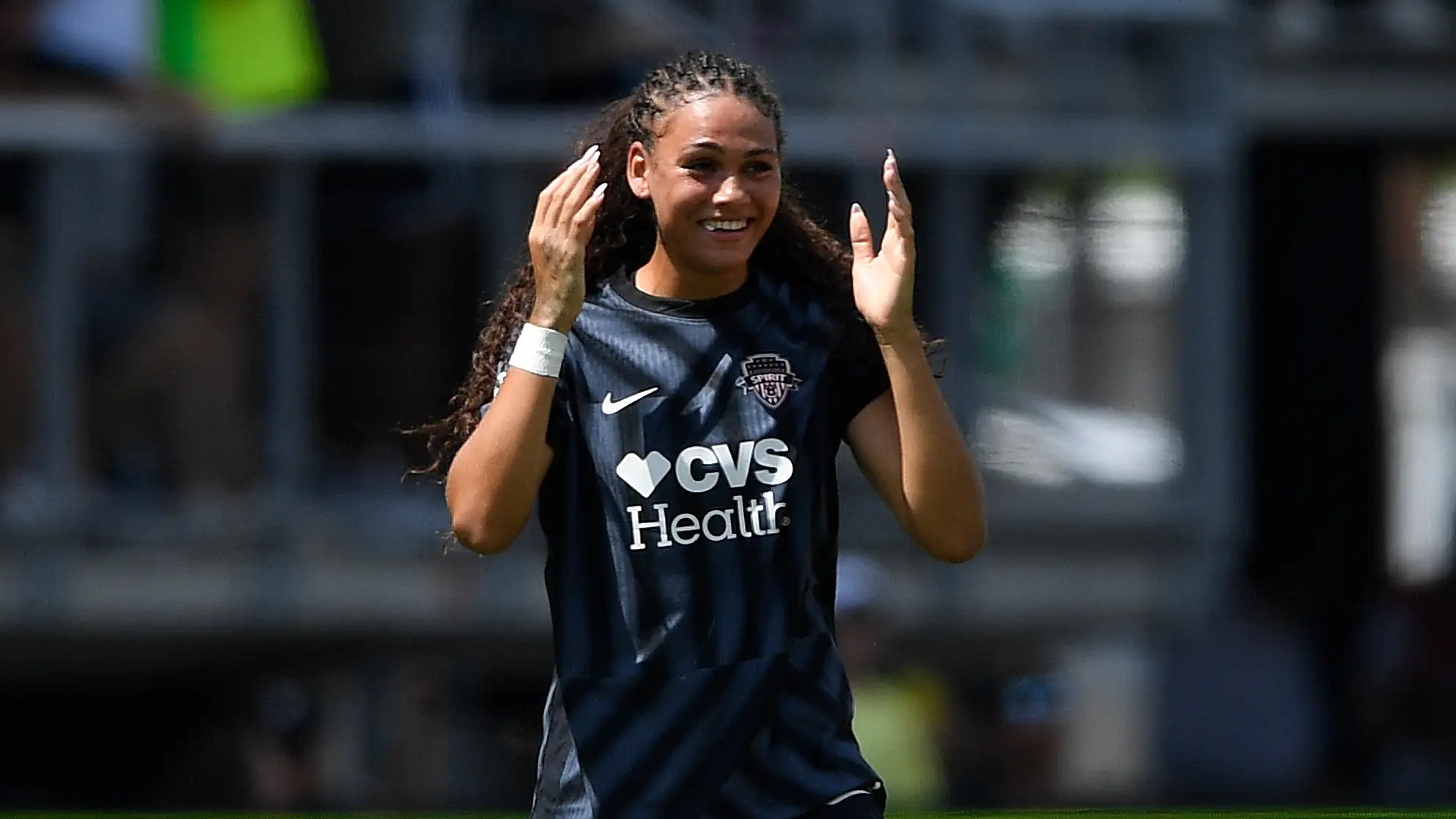 Trinity Rodman celebrates after scoring for Washington Spirit