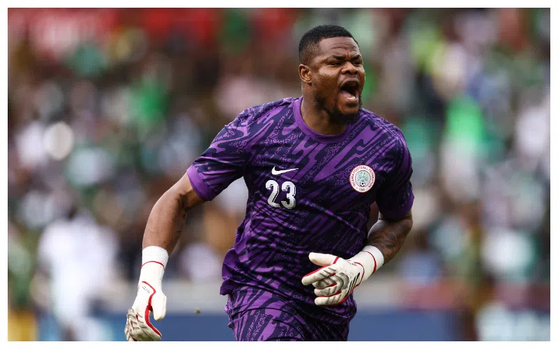 Stanley Nwabali applauding teammates after Nigeria’s 4-0 AFCON win over Mozambique