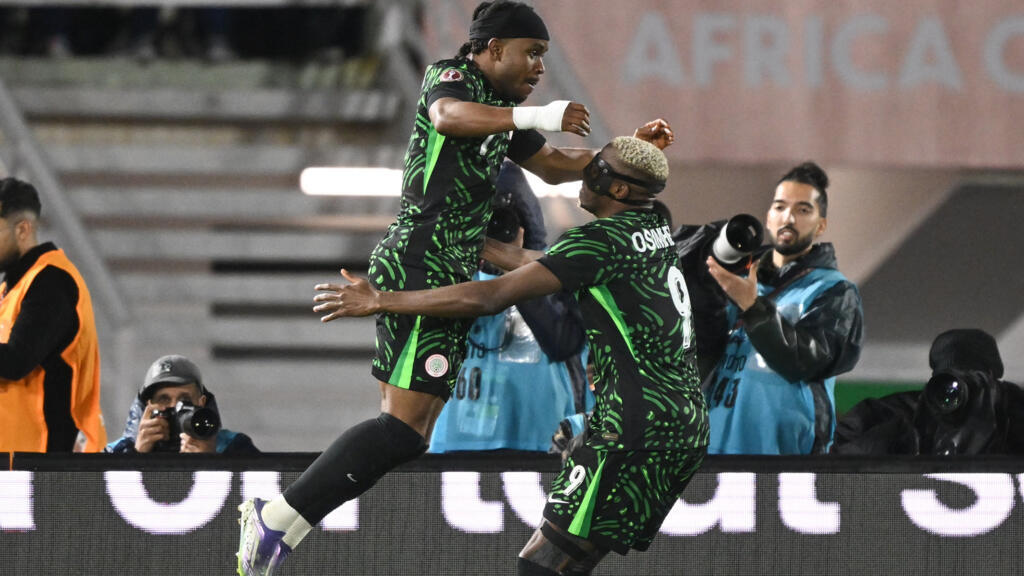 Ademola Lookman and Victor Osimhen celebrating for Nigeria at AFCON 2025