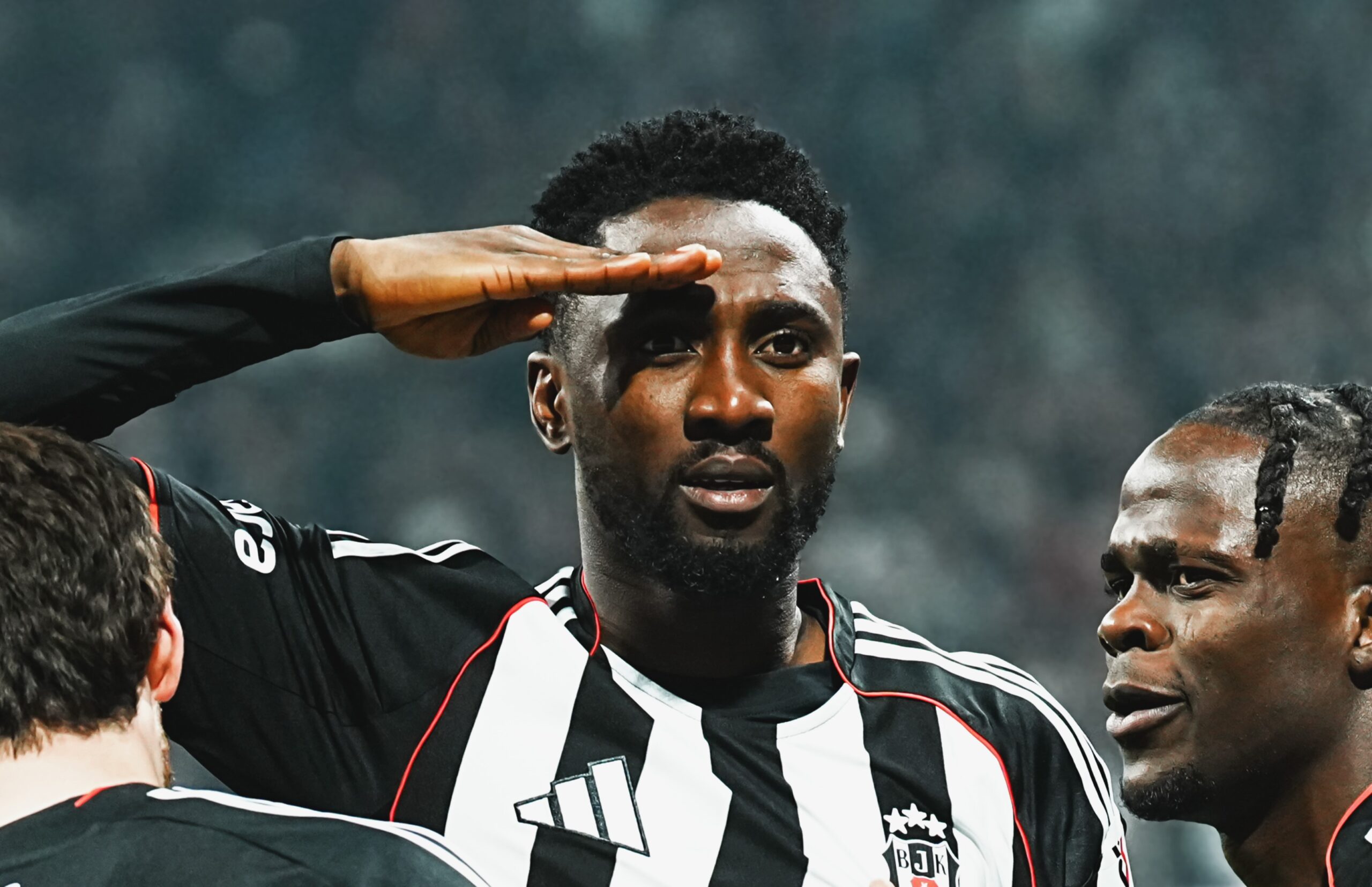 wilfred ndidi military salute celebration after scoring for besiktas on emotional return to action