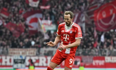 Harry Kane celebrating a goal for Bayern Munich in the Bundesliga