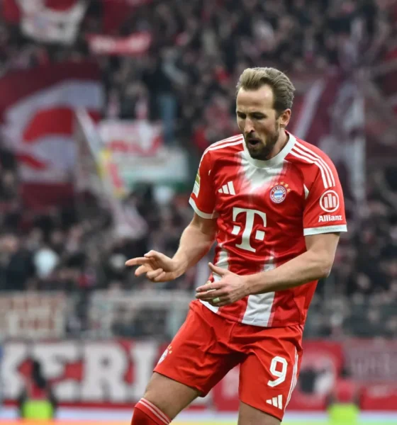Harry Kane celebrating a goal for Bayern Munich in the Bundesliga