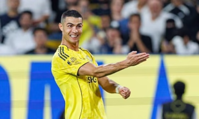 Cristiano Ronaldo reacting during an Al-Nassr Saudi Pro League match
