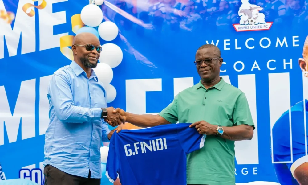 Finidi George on the touchline during Rivers United continental match