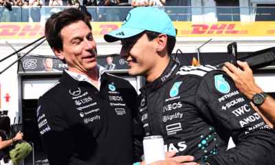 George Russell And Toto Wolff Pose With Mercedes 2026 Formula 1 Car At Team Launch Event