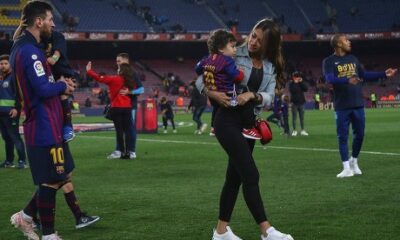 Lionel Messi and Antonela Roccuzzo during a Barcelona visit after Camp Nou renovation