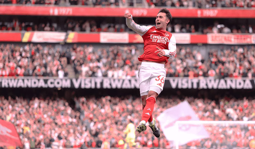 Martin Zubimendi Celebrates After Scoring For Arsenal