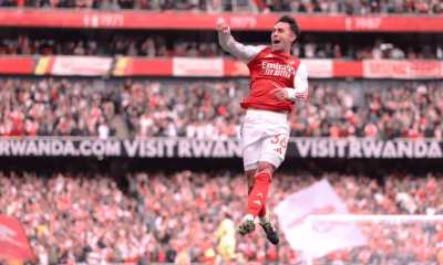 Martin Zubimendi Celebrates After Scoring For Arsenal