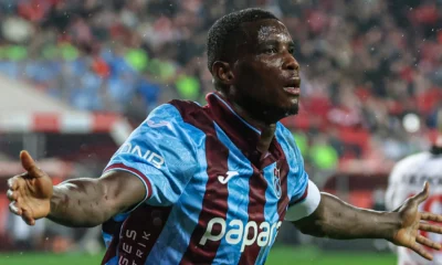 Paul Onuachu celebrates after scoring for Trabzonspor in Turkish Super Lig
