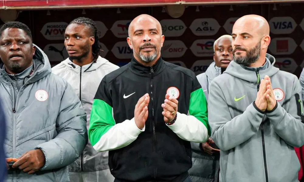 Super Eagles players reacting after penalty shootout loss to Morocco at AFCON 2025