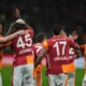Victor Osimhen celebrates after scoring a penalty for Galatasaray against Kayserispor