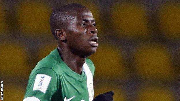 Victor Osimhen celebrating goal for Nigeria youth team at FIFA U-17 World Cup