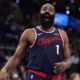 James Harden in action during NBA game wearing Los Angeles Clippers jersey