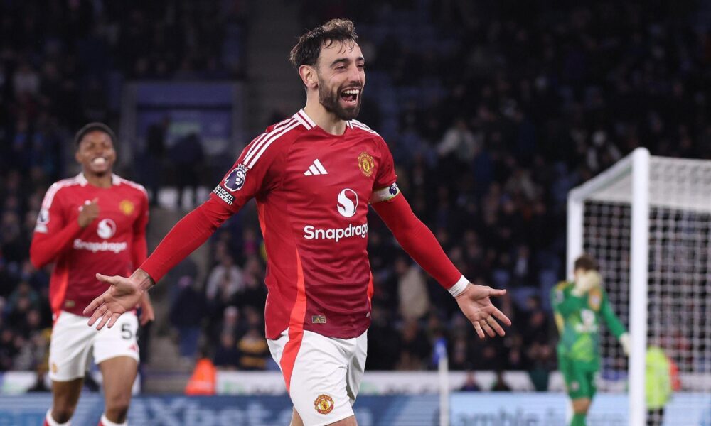 Bruno Fernandes captaining Manchester United during a Premier League match