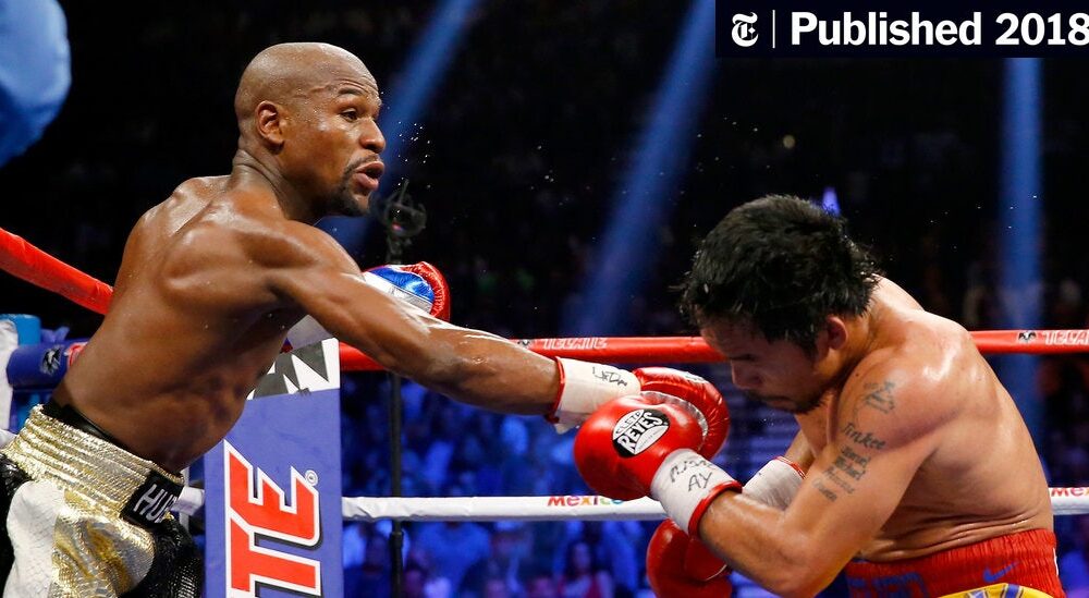 floyd mayweather and manny pacquiao face off during rematch announcement press event at the sphere las vegas