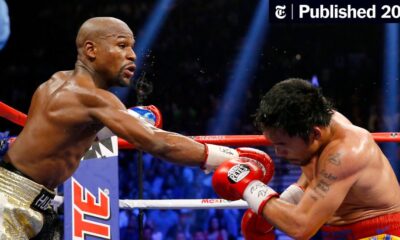 floyd mayweather and manny pacquiao face off during rematch announcement press event at the sphere las vegas
