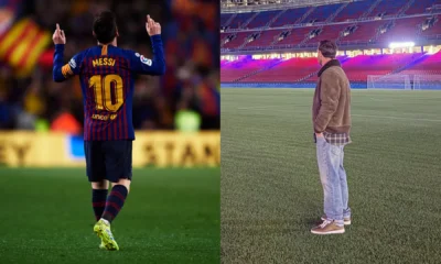 giant lionel messi banner in barcelona city centre unveiled by marc ciria campaign