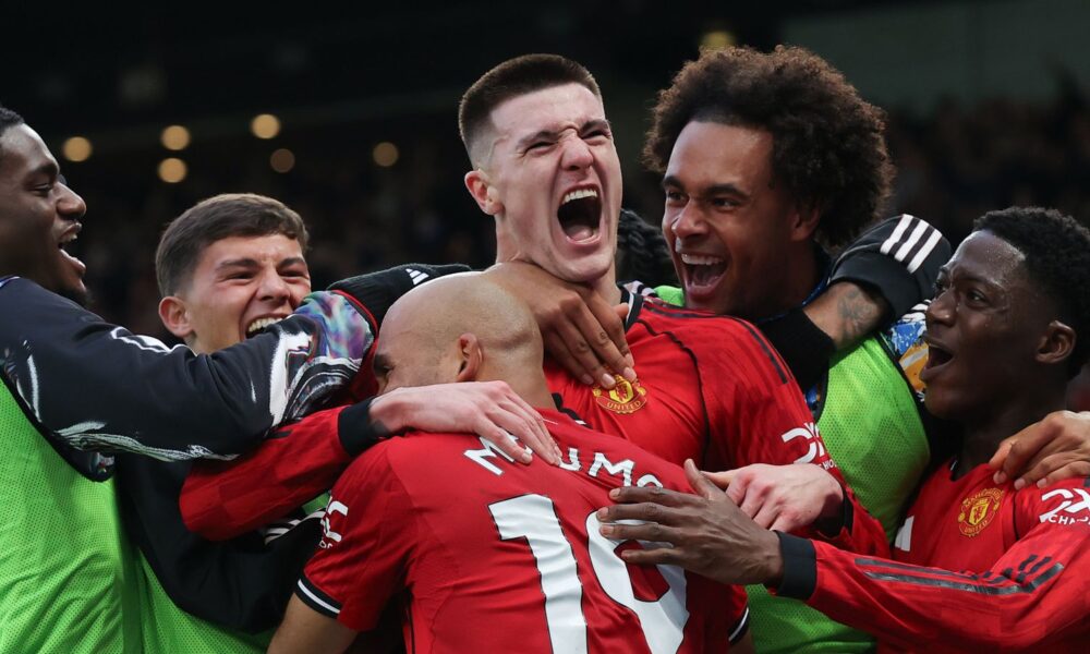 Benjamin Sesko celebrates injury-time winner for Manchester United at Old Trafford