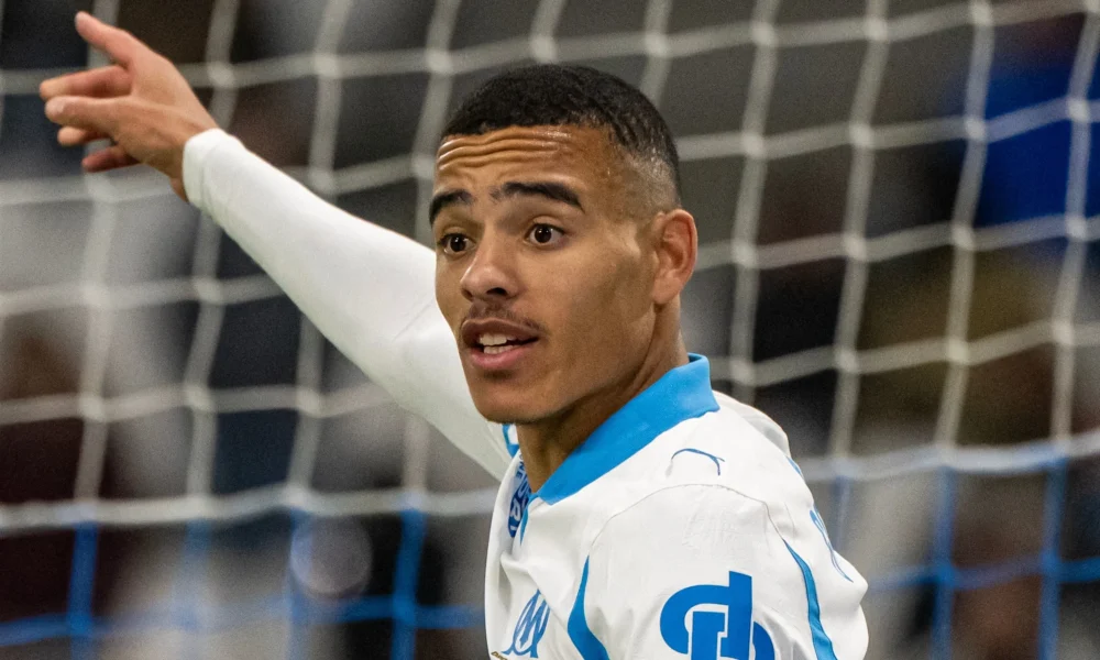 Mason Greenwood receiving treatment after a heavy tackle during Marseille vs Lille Ligue 1 match