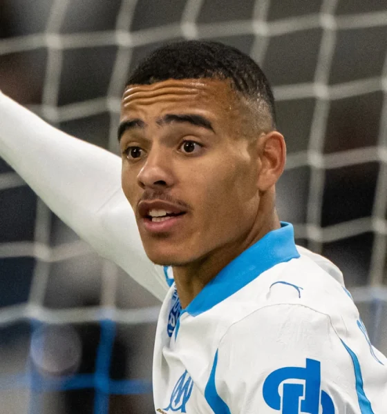 Mason Greenwood receiving treatment after a heavy tackle during Marseille vs Lille Ligue 1 match