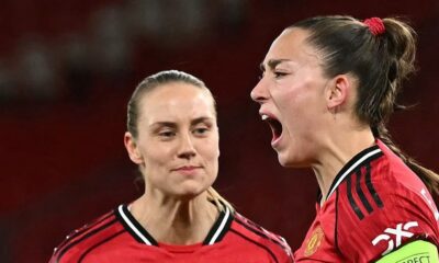 Marc Skinner giving instructions during Manchester United vs Bayern Munich Women's Champions League match