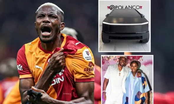 Victor Osimhen with a customized Tesla Cybertruck gifted to his sister