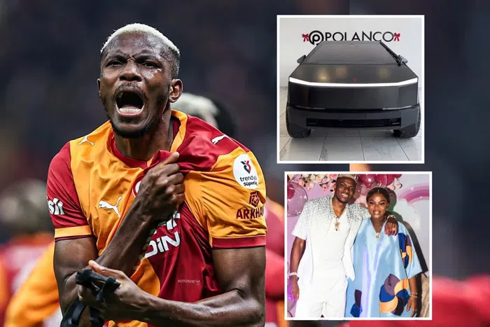 Victor Osimhen with a customized Tesla Cybertruck gifted to his sister