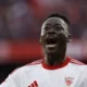 Akor Adams celebrating after scoring for Sevilla in a La Liga match