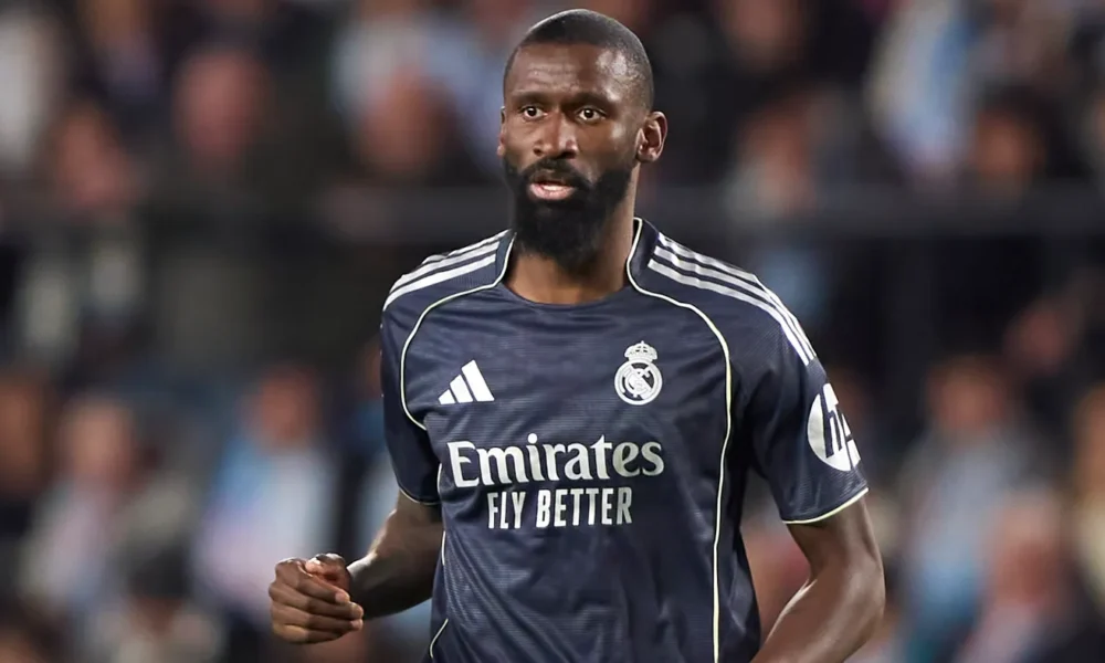 Antonio Rudiger in action for Real Madrid during a heated La Liga match against Getafe