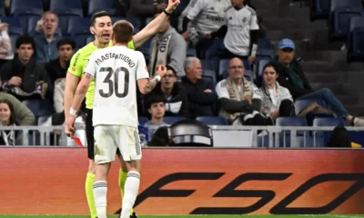 Franco Mastantuono reacting during Real Madrid vs Getafe at the Santiago Bernabeu
