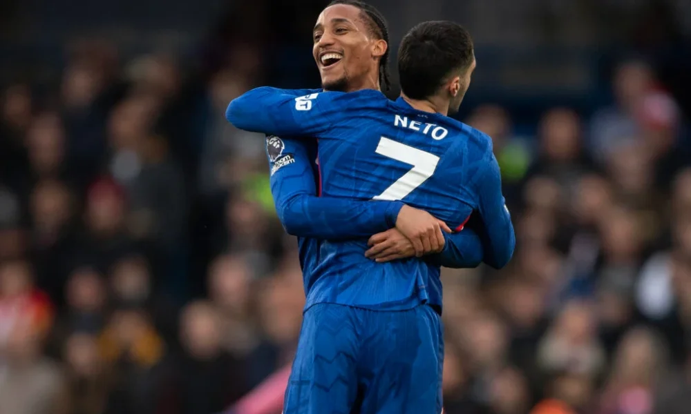 João Pedro celebrating a goal for Chelsea in the Premier League