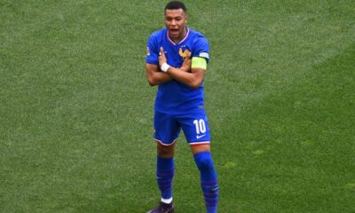 Kylian Mbappe celebrating a goal for France in 2025