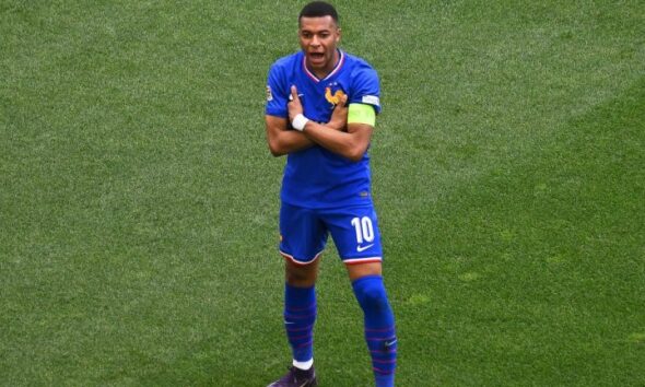 Kylian Mbappe celebrating a goal for France in 2025