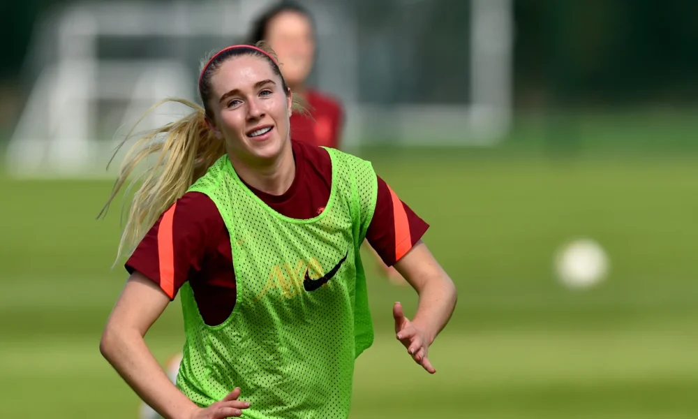 Missy Bo Kearns smiling during an England training session