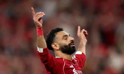 Mohamed Salah celebrating a goal for Liverpool during a Premier League match